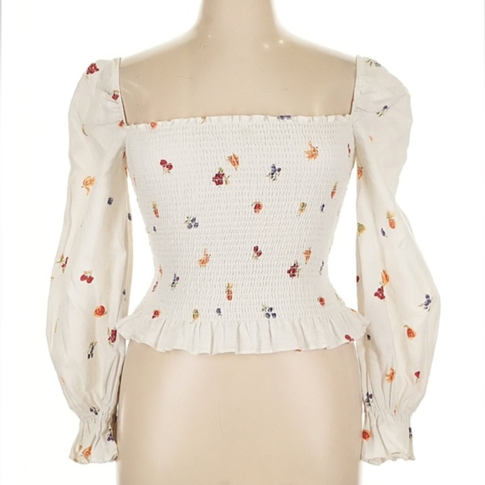 REFORMATION XL tangerine fall linen fruit thanksgiving boho cottage blouse